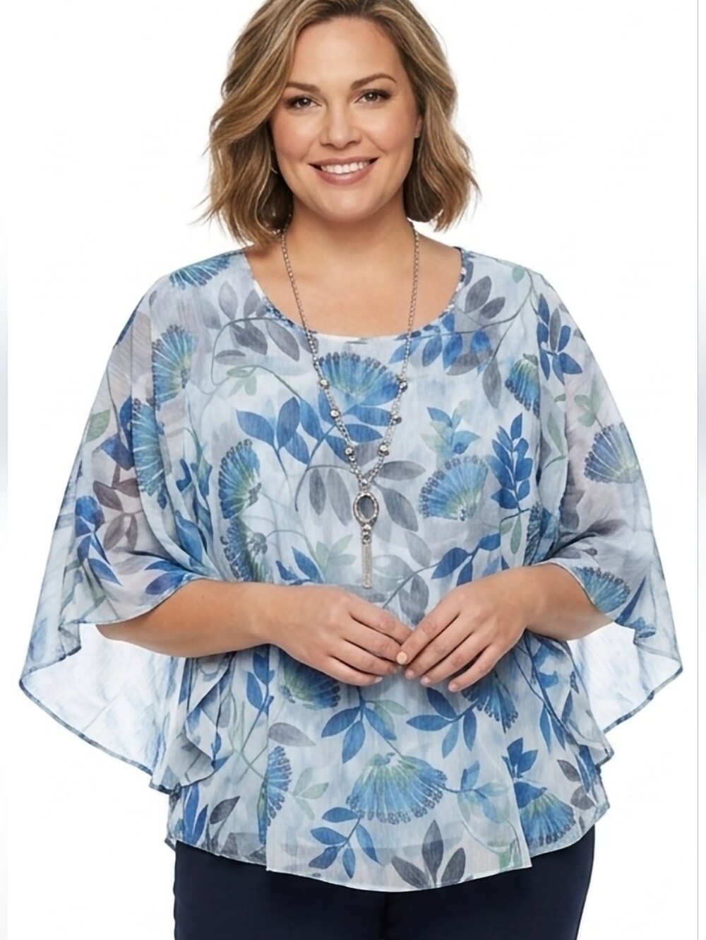 NWT Alfred Dunner Butterfly Sleeve Blouse with Necklace